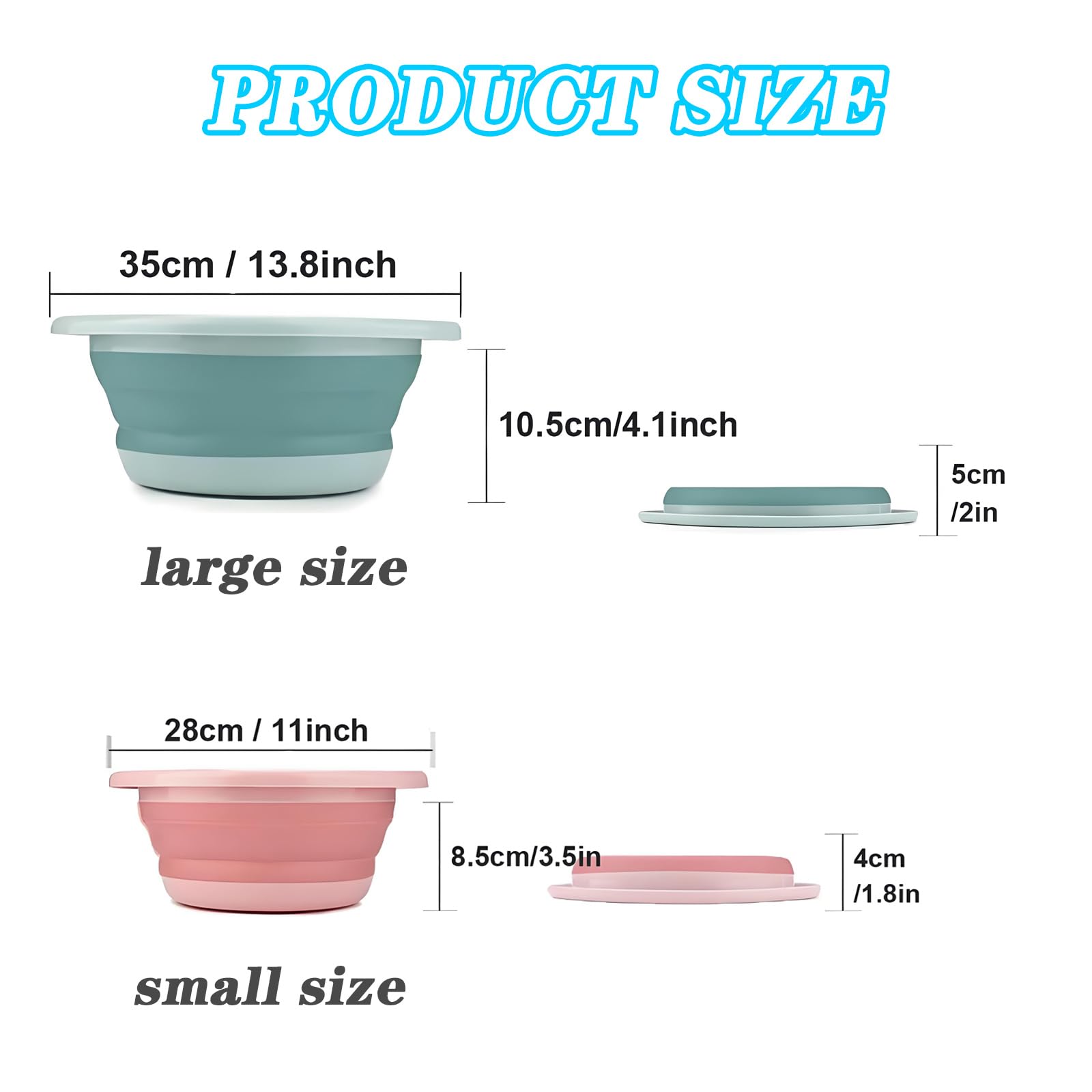 Bassine Pliable, 2Pcs Panier De Lavage Portable, Pliable Camping Cuvette, Lavabo Pliable Multifonctionnel, Économise de l'espace, 800ml pour Voyage, Camping, Randonnée and Animaux (Bleu&Rose)
