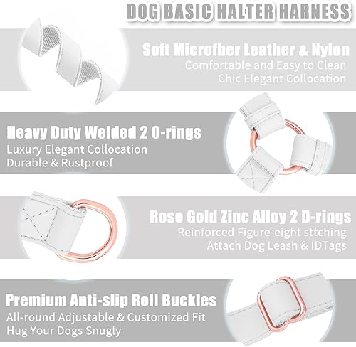 Miniatura 9 de Arnés de cuero suave para perro sin tirones, arnés ajustable para perro con hebilla de metal resistente de oro rosa, chalecos de nailon para perros