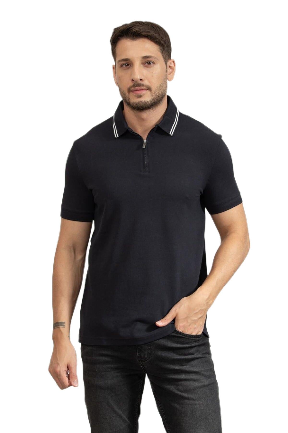 Armani Exchange Men's Urban Short Sleeve Zip Closure Collar, Polo Shirt, Blue, M, deep Navy, M