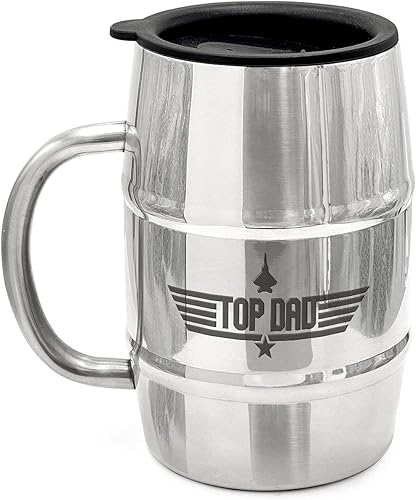 GALVANOX Taza de regalo para papá taza de barril de acero inoxidable con asa y tapa para sorber Hot n Col aislamiento de doble pared para cerveza y