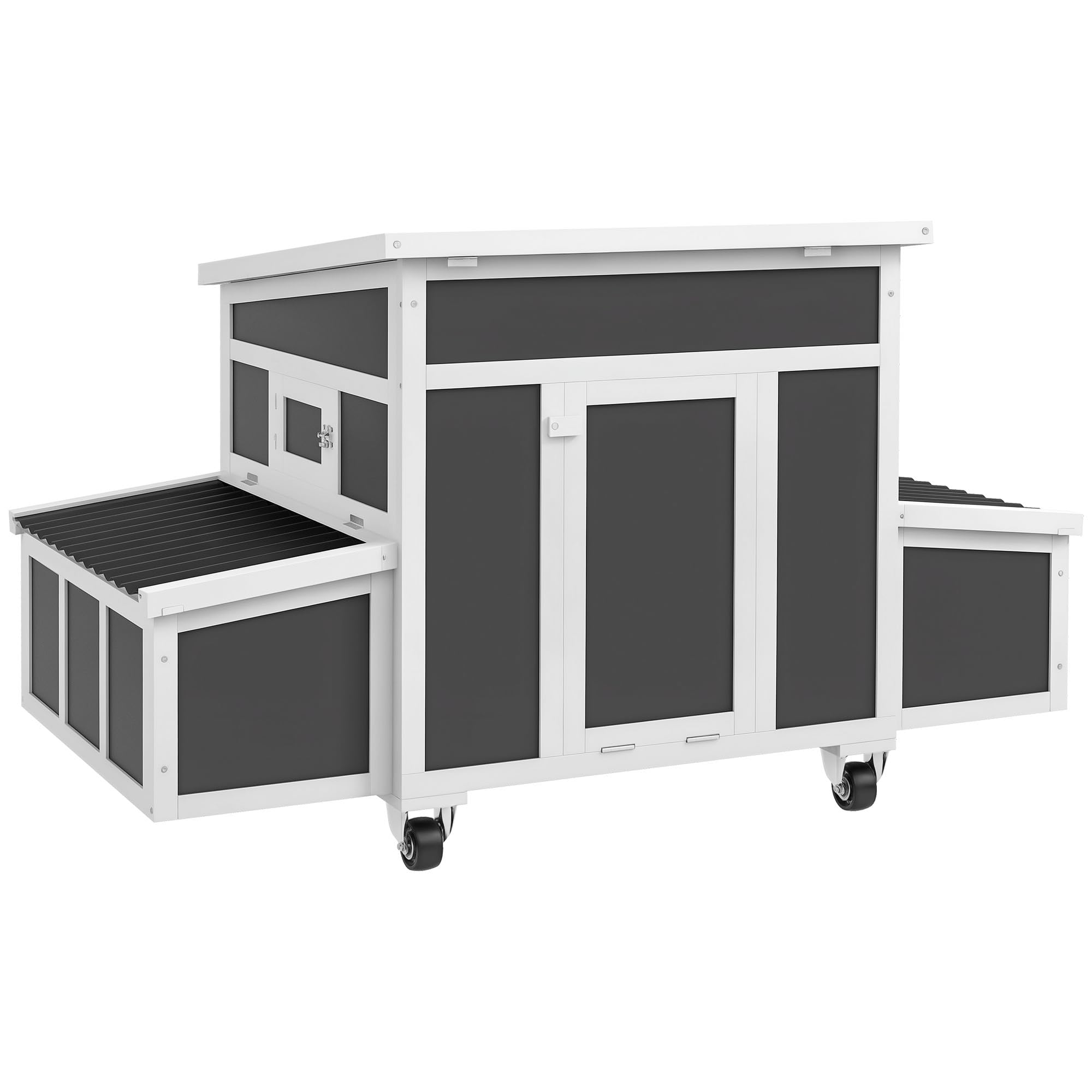 PawHut Wooden Chicken Coop, Chicken Tractor for 6 Chickens, Outdoor Poultry Cage Rabbit Hutch Duck Coop Hen House with Nesting Box, Tray, Windows,