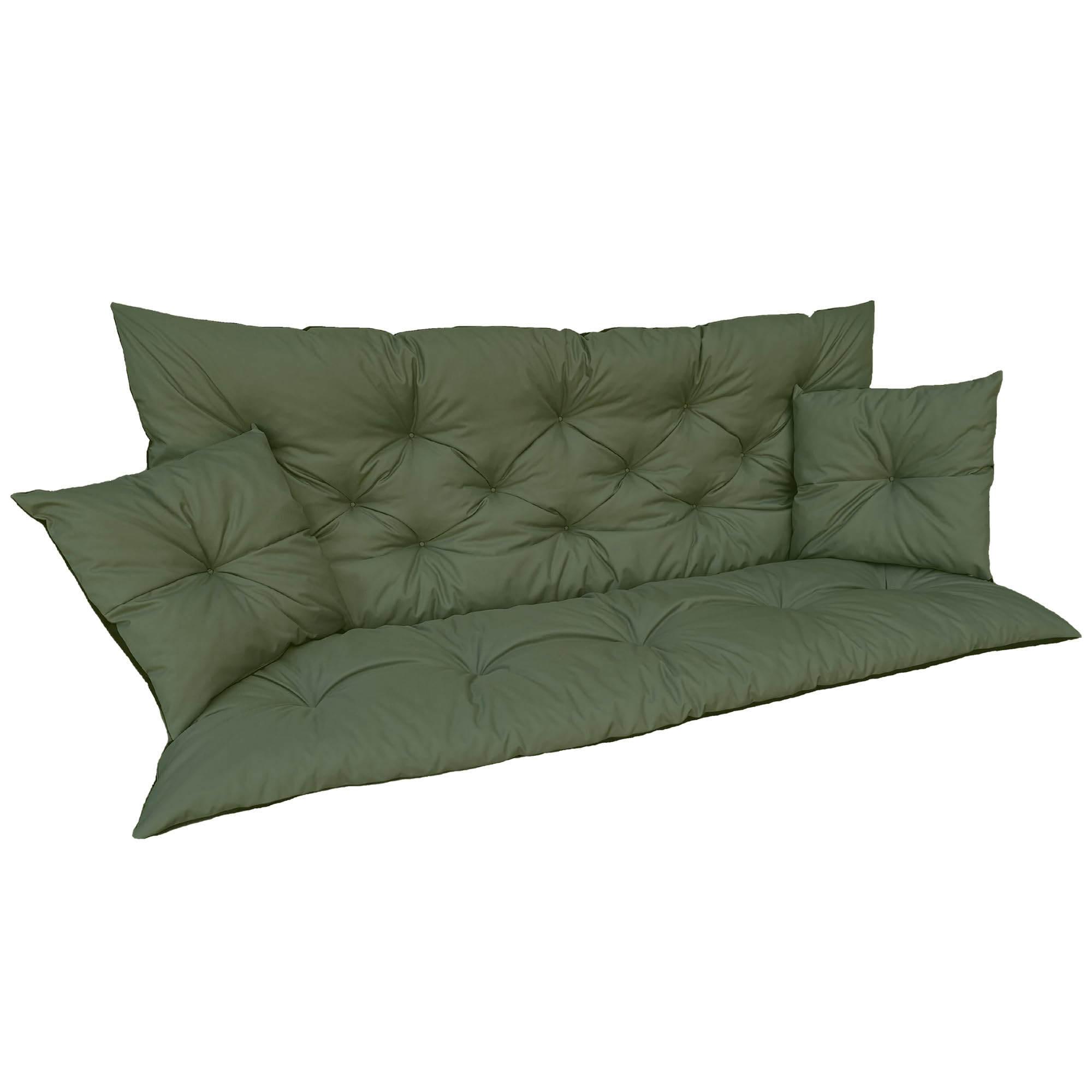 Hollywoodschaukel Auflage 180x60x50 cm Grün | Wasserdicht, Inkl. 2 kleine Kissen, Bankauflage, Gartenmöbel Sitzkissen