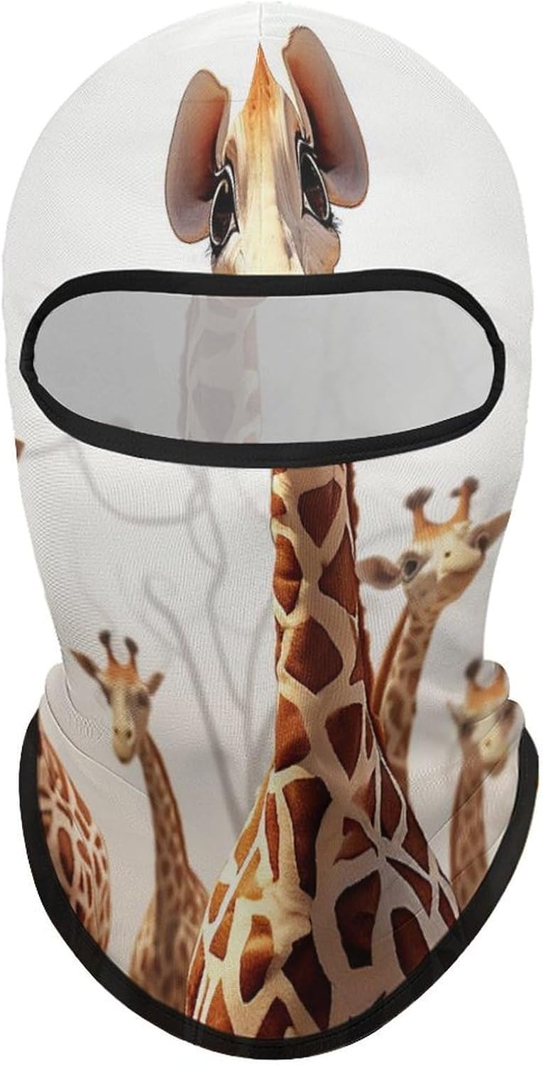 Cute Cartoon Funny Giraffes Face Mask for Unisex, Personalized Full Face Cover Cap for Outdoor, Lightweight Sunscreen Headcover for Fishing, Windproof Scarf for Ski, Cycling White