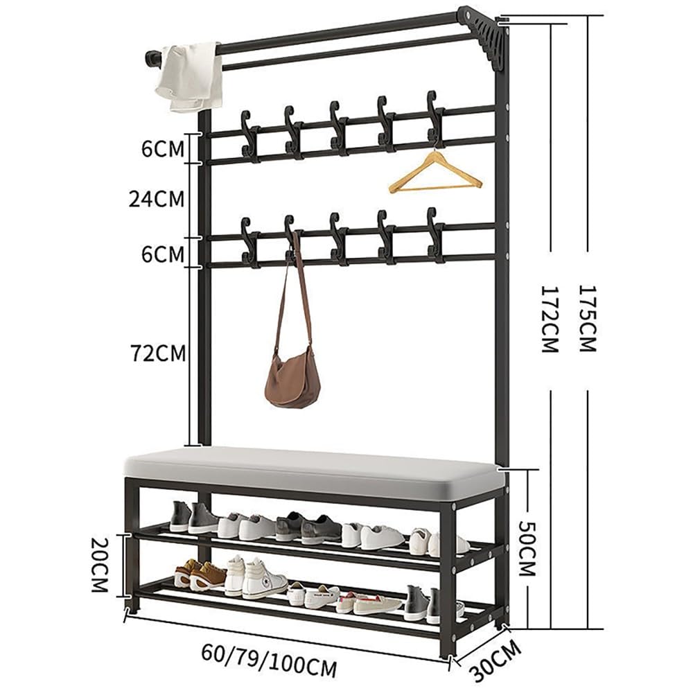 Robusto appendiabiti in metallo con ganci e scarpiera, design autoportante, carico massimo 100 kg, ideale per soggiorno, corridoio, ufficio, dimensioni 60 cm/80 cm/100 cm