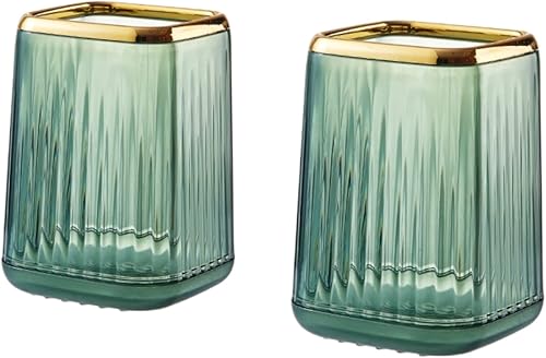 2 soportes para brochas de maquillaje de acrílico verde, organizador de brochas de maquillaje, soporte para lápices, soporte para brochas cosméticas