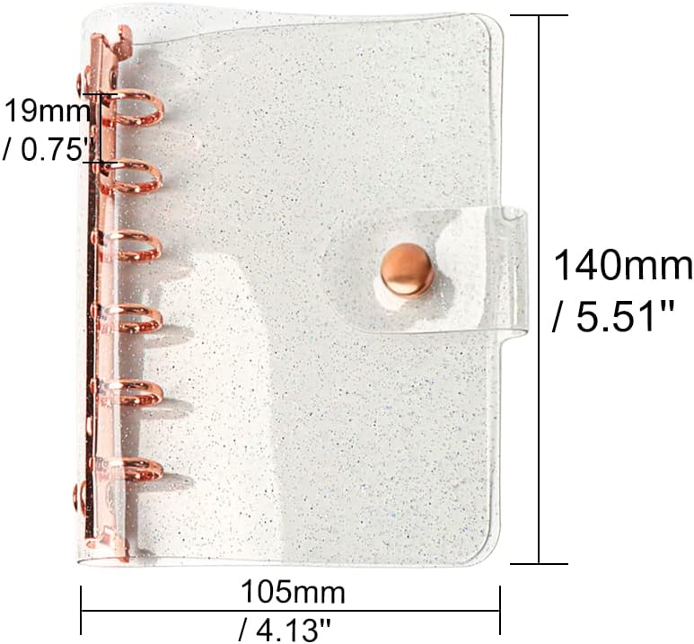 A7 Soft PVC Binder Cover Glitter Rose Gold Refillable Budget Binder 6-Holes Loose Leaf Notebook Binders Round Ring Personal Planner Pages Protectors with Snap Button Closure File Folder image 2