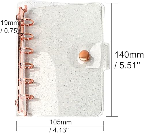 Miniatura 2 de Carpeta A7 de PVC suave con purpurina de oro rosa recargable, carpeta de presupuesto con 6 agujeros, hojas sueltas, carpetas de cuaderno de anillo