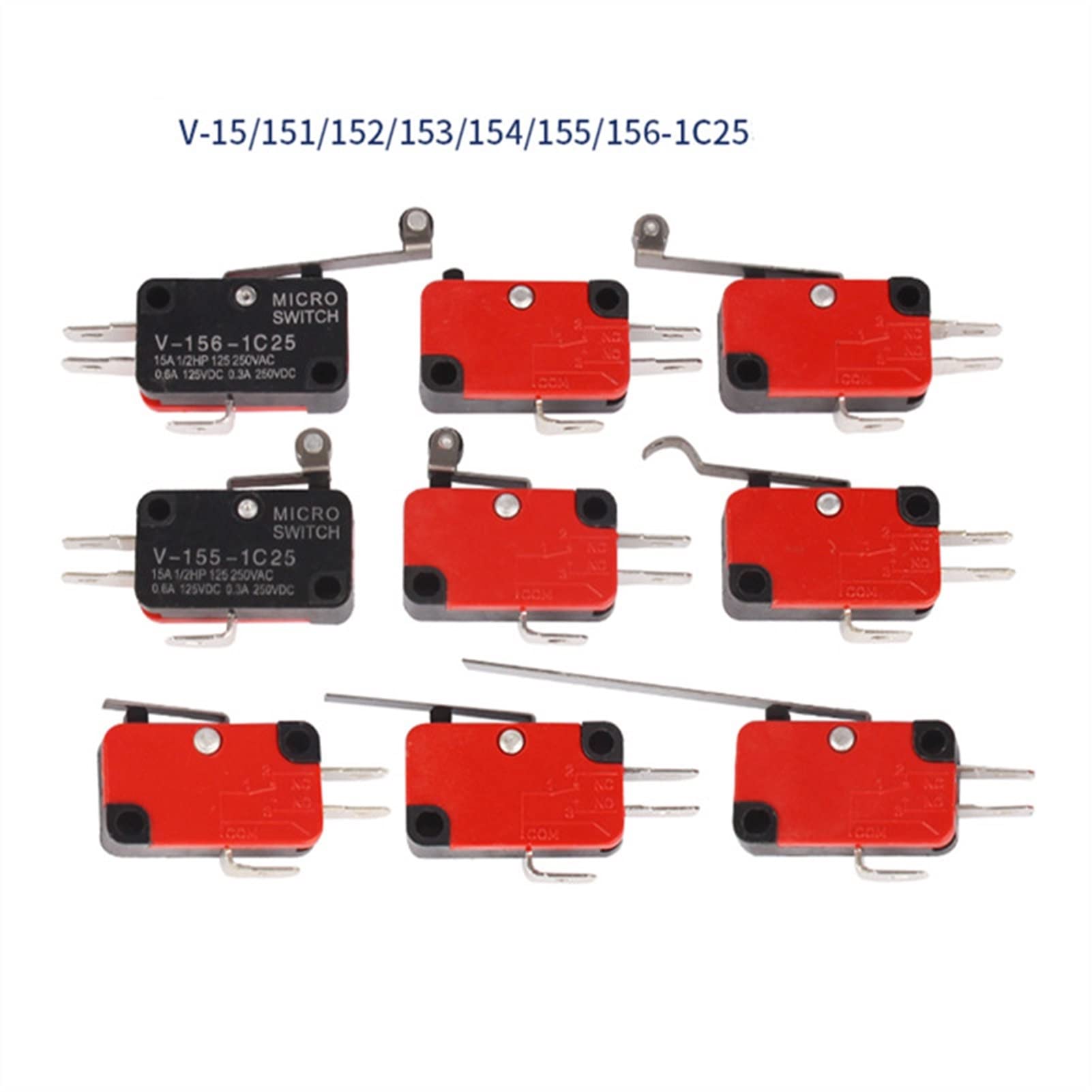 Interruptor de límite 5 uds microinterruptor Interruptor de límite de Carrera V-151-1C25 V-152-1C25 V-153-1C25 V-154-1C25 V-155-1C25 V-156-1C25 Interruptor de Mango Largo de Rodillo