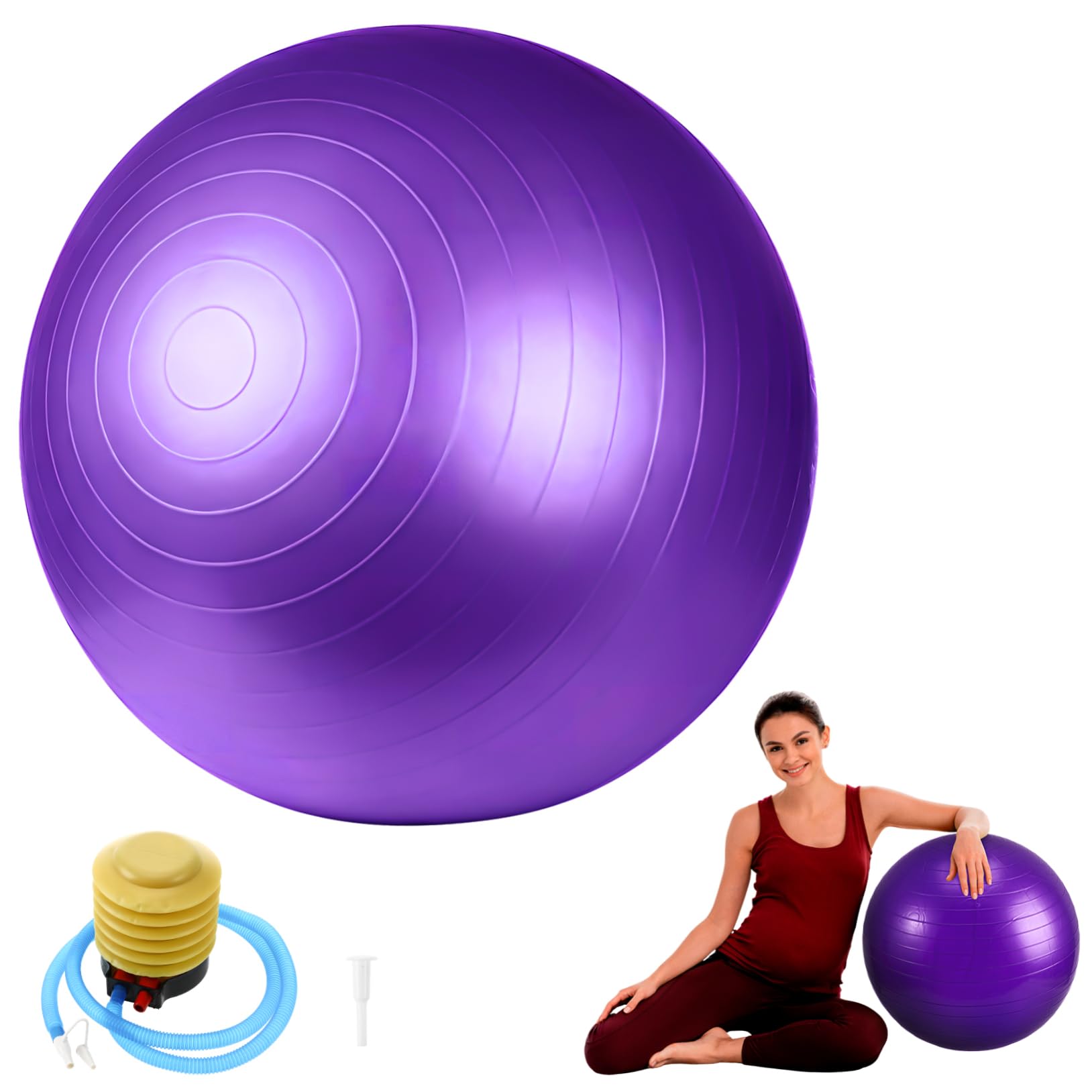 iplusmile Pelota de Yoga Gruesa y Resistente de PVC con Inflador Púrpura