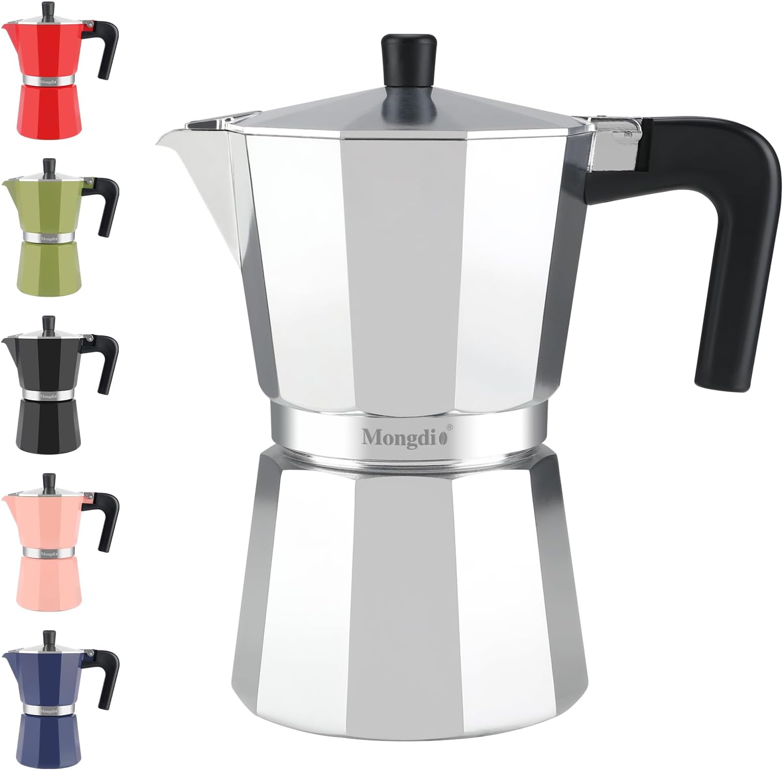 Stovetop Espresso Maker Moka Pot, Stove Top Cuban Coffee Maker, Italian Greca Mocha Pot, 6 Espresso Cups, 10 oz - Silver