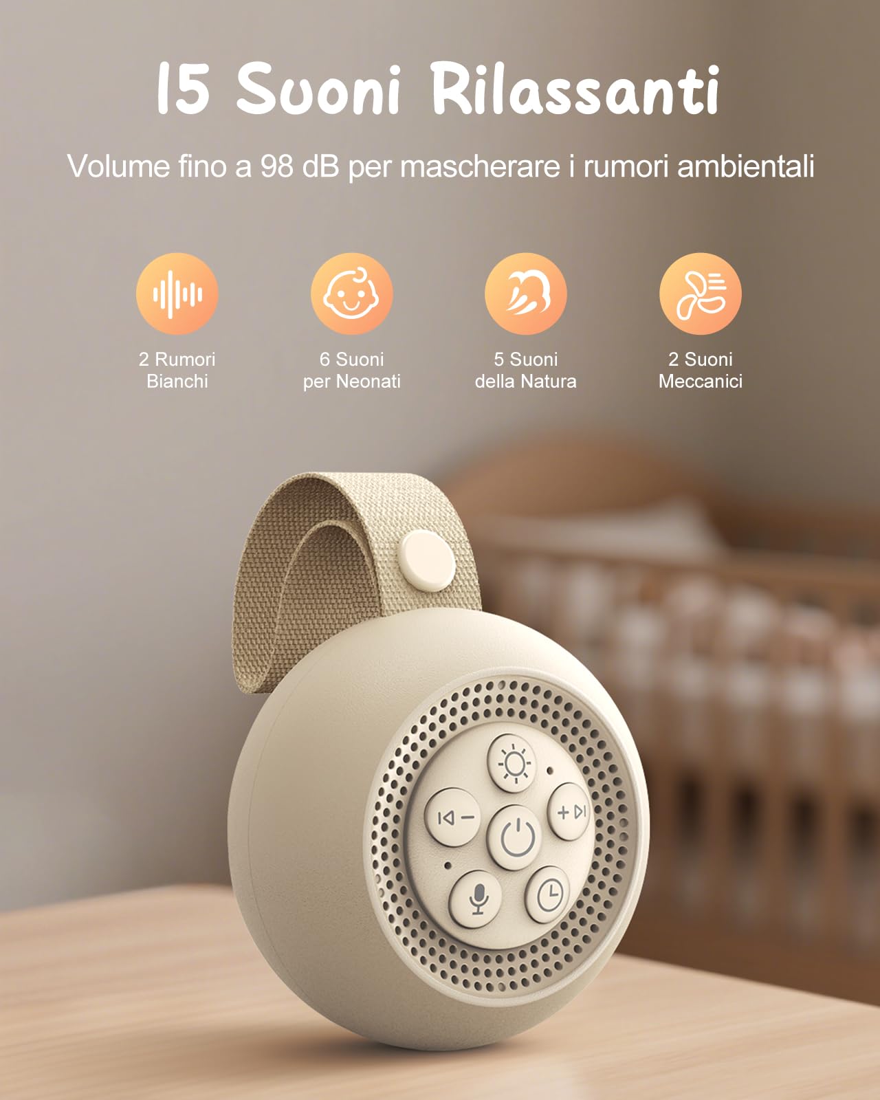 Babacom Macchina Rumori Bianchi per Neonato e Adulti con Registrazione Vocale, 15 Suoni Rilassanti e Luci Notturne, Rumore Bianco Ricaricabile USB-C con Memoria e 3 Timer Sonno per Dormire, Asili Nido