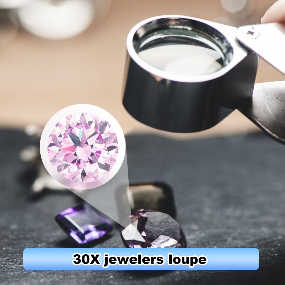 Lot 2 Loupes Bijoutier X30 Pliable – Loupe De Poche Portable Pour Diamants, Pierres Précieuses, Pièces, Montres, Lecture Fine (4 Pièces Avec Tournevis)