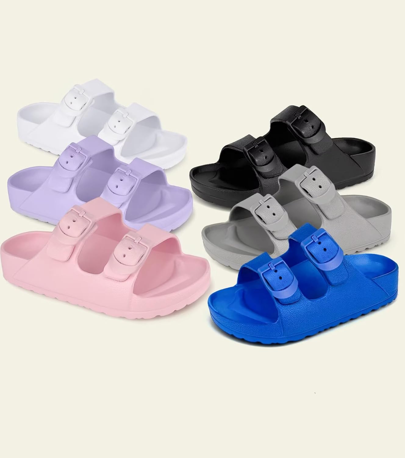 Kids Slides Sandals Double Buckle Adjustable Boys Girls - Image 7