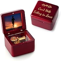 Vista 13 de Caja de música de madera natural con grabado láser vintage, mini caja musical con reloj de cuco, marco de foto musical, regalo para el día
