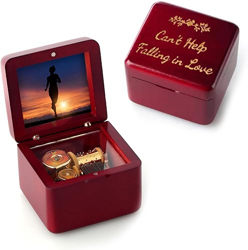 JYmusic Natural Solid Wood Laser Engraved Vintage Clockwork Music Box Mini Photo Frame Musical Box Mother's Day Children's Day Valentine's Day