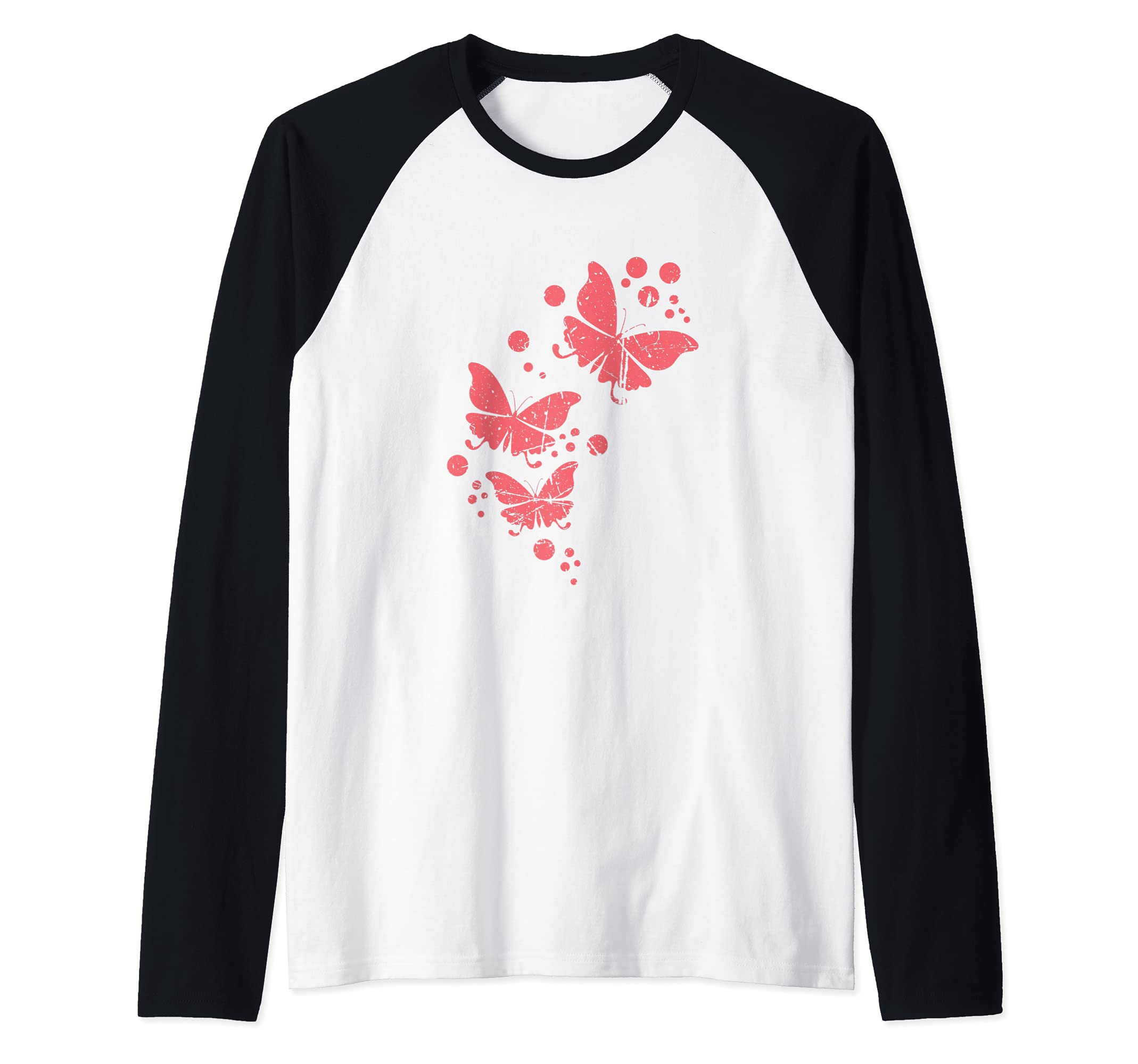 Cute Butterfly Design Nature Gardening Butterflies Raglan Baseball Tee, Black