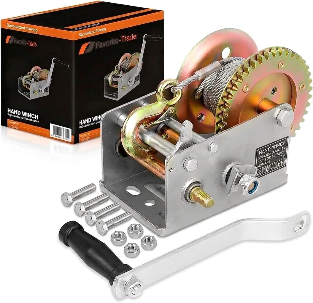 Trailer Winch โ Durable Hand Crank โ 3500 lbs Hand Winch with Cable - Boat Trailer Cable, Heavy Duty Rope Crank for Trailer, Boat or ATV Towing