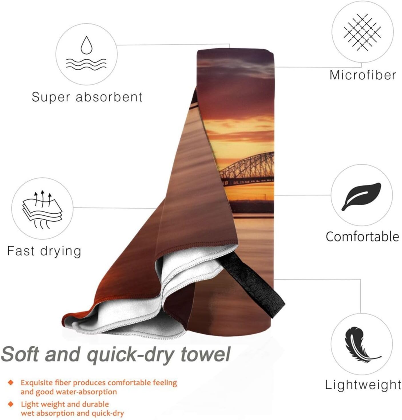 KHiry Microfiber Towel Beach Towels Bridge and Sunset Quick Dry Towel Soft Lightweight Travel Towels Absorbent Large Easy Pack Travel Things Beach Blanket for Gym Sports Swimming
