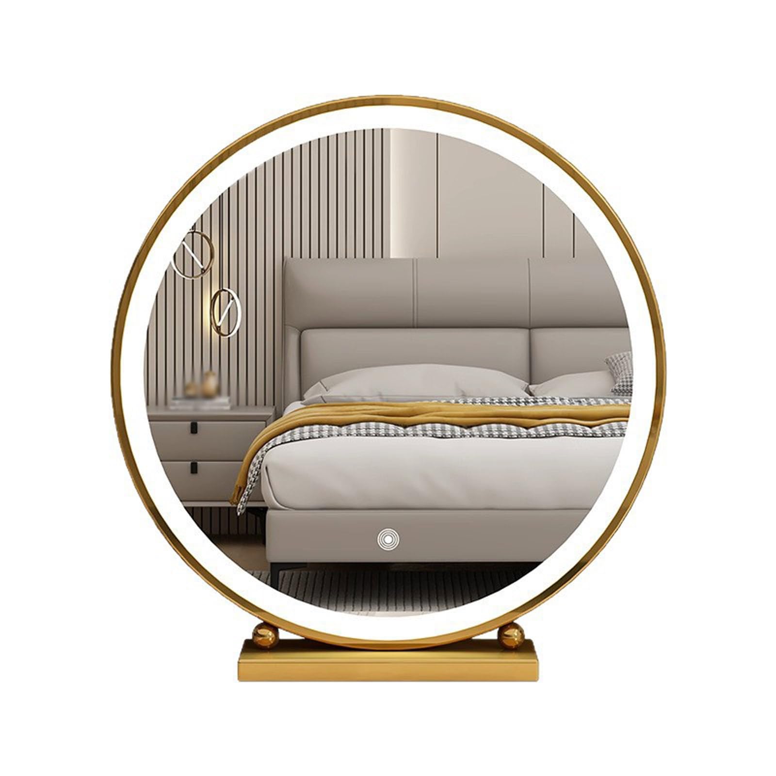 FGXHHS Round Mirror Vanity Stepless Dimmable Lighted for Bathroom Entryway Living Room(Gold,40 cm)