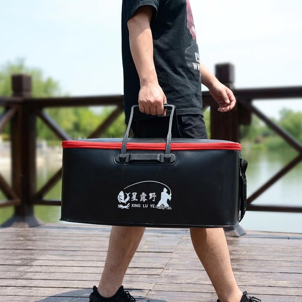 Seau Pliable pêche en EVA, à Poisson et bourriche pour la pêche Sportive, Gris, 60cm