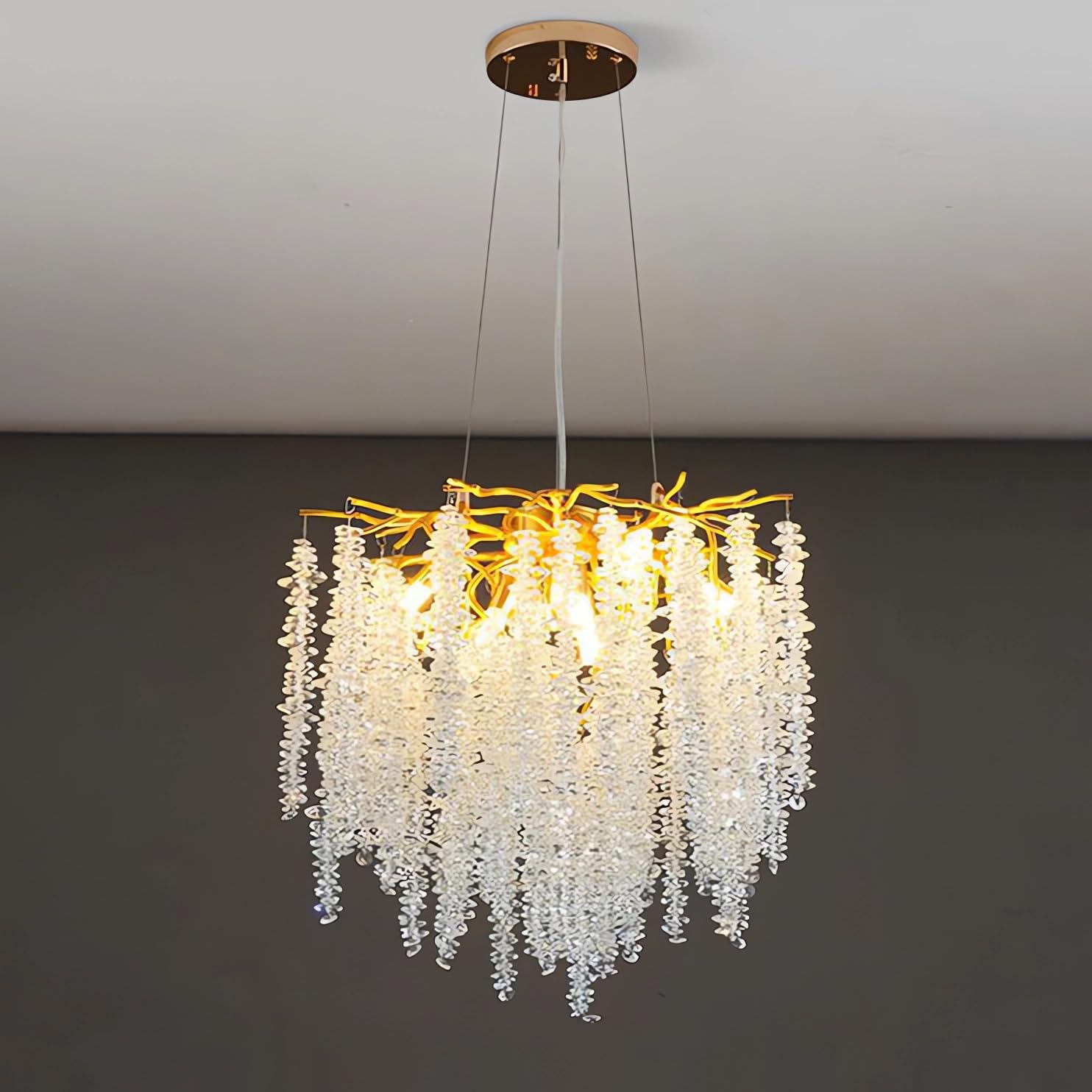 KXEcoLife Modern Crystal Tree Branch Chandelier, Luxury Raindrop Pendant Light Fixture Hanging for Dining Room Bedroom Living Entryway,Round D45cm
