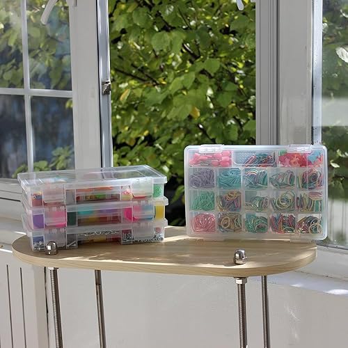 Miniatura 7 de BangQiao Paquete de 4 cajas organizadoras de plástico transparente con 15 divisores ajustables y 3 secciones fijas, funda de transporte portátil