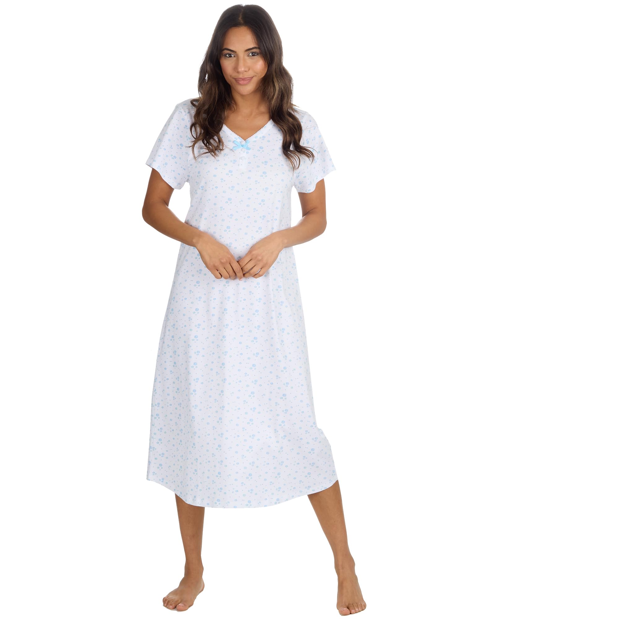 Undercover Women's Blue Floral Short Sleeve Cotton Nightie 34B1956 14-16