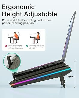 llano RGB Laptop Cooling Pad with Powerful Turbofan, Gaming Laptop Cooler with Infinitely Variable Speed,Touch Control,LCD Screen,Seal Foam for Rapid Cooling Laptop15-19in