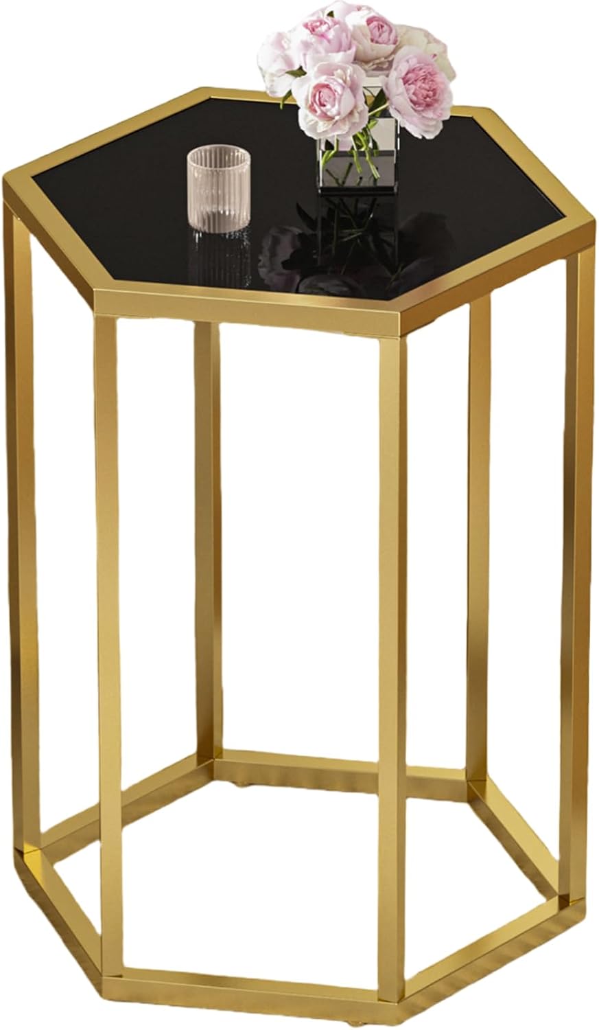Gold Side Table Glass and Gold End Table with Mirror Top and Gold Metal Frame Modern Night Stand Coffee Tables for Living Room Small Spaces Bedroom (3 Color for Chose) Black