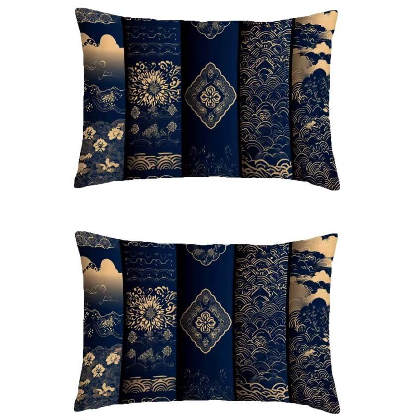 Housse coussin extérieur imperméable 40x70 anti-tache lin rétro bleu marine