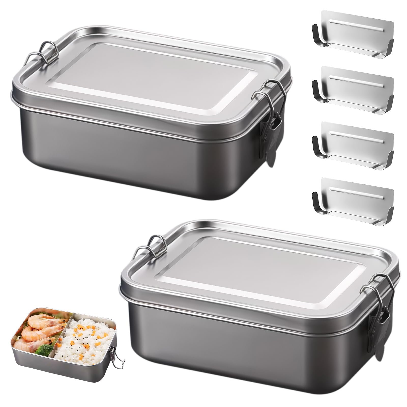 Contenitore per il pane con scomparti: 2 pezzi, Contenitore per il pranzo in acciaio inox 304, Contenitore per il pranzo a prova di perdite, Contenitore per il pane con anello di tenuta