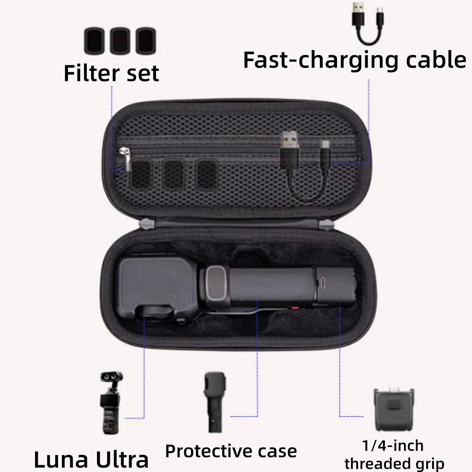 Hard Carrying Case for Insta360 Luna Ultra,PU Leather Portable Storage Bag with Wrist (Black)