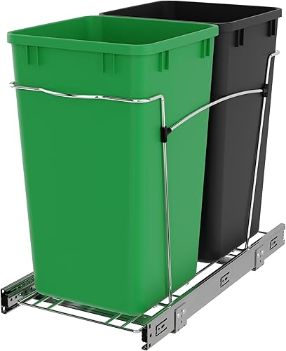 Rev-A-Shelf RV-15KD-1918C-S - Bote de basura extraíble para debajo de los gabinetes de cocina, 27 cuartos de galón, 12 galones, con tobogán de