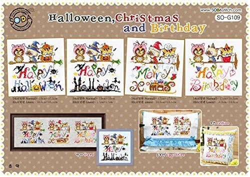 SO-G109 Halloween, Christmas and Birthday, SODA Cross Stitch Pattern leaflet, authentic Korean cross stitch design chart color printed on coated paper