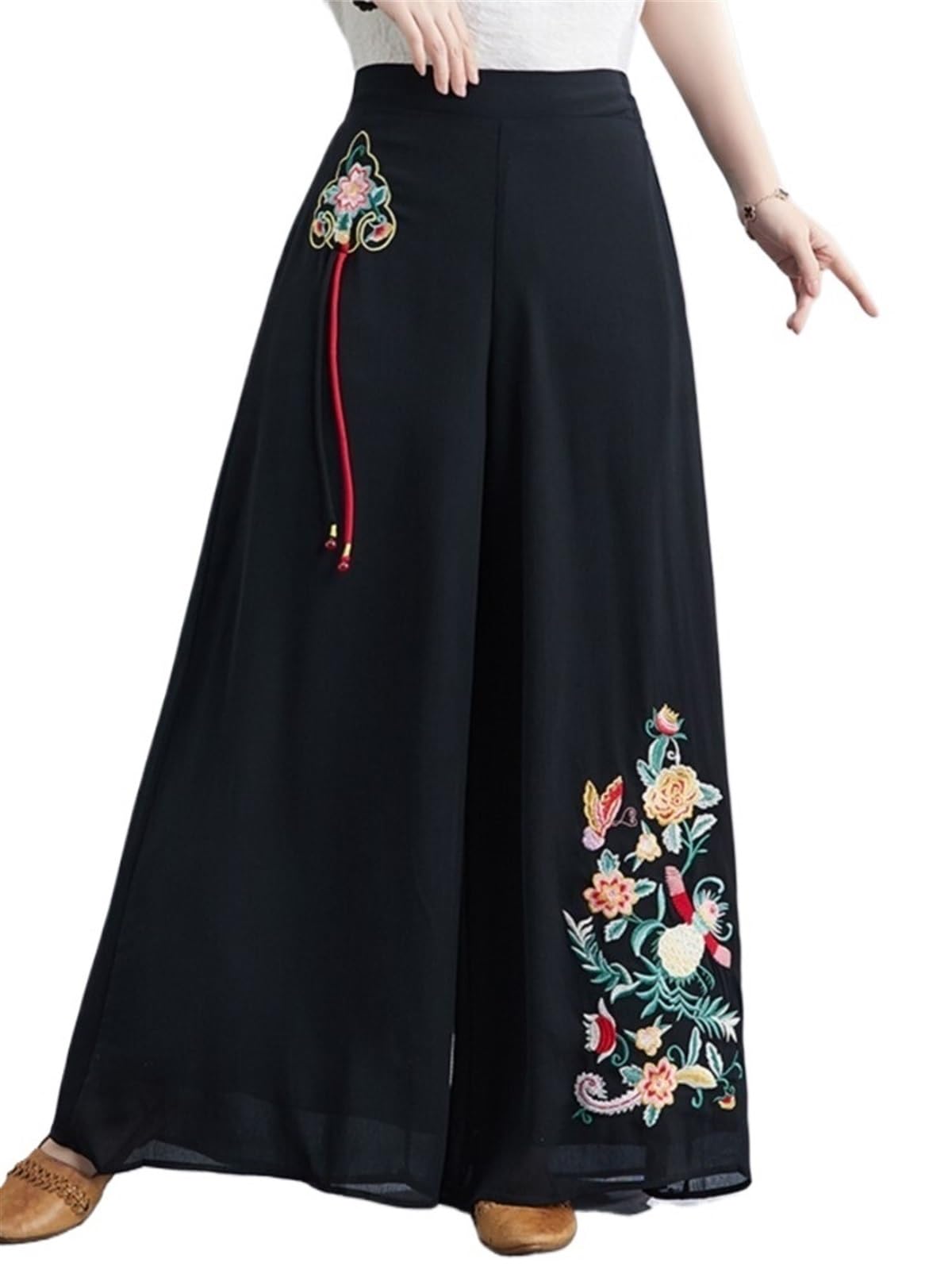 Women s Chiffon High Waist Summer Flower Long Wide Leg Pant Loose Pleated Ladies Trousers Fashion Casual Pants