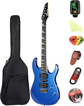 Bullfighter 39 Inch Electric guitar 4/4 Full Size, HSH Pickup, Guitar Electric for Beginners Starter Music Lover with 8 Accessories Guitar Bag, Strap, Picks, Tuner, Strings and Cable. MS-170 Blue