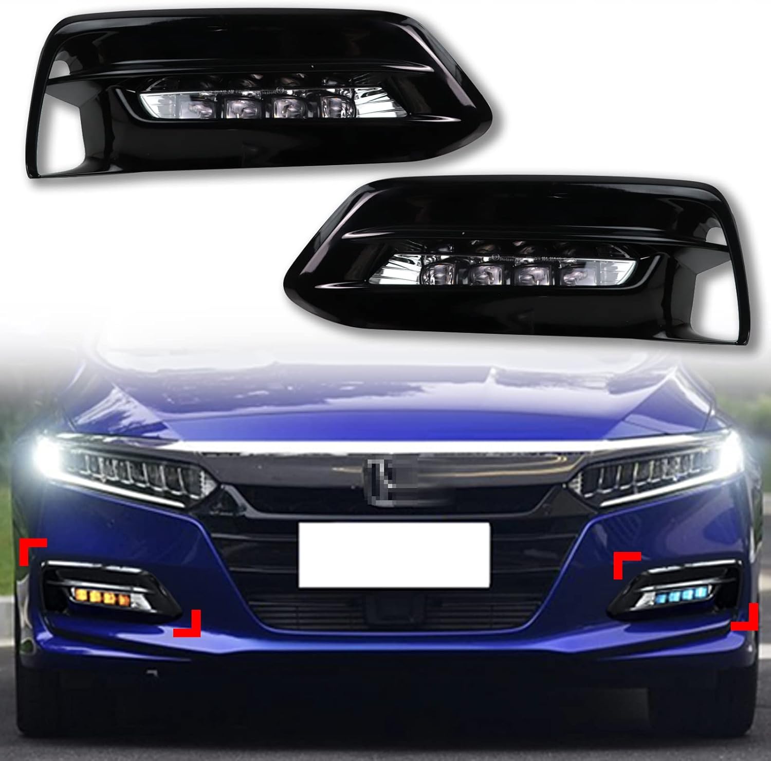 Switchback White/Amber/Blue DRL Front Daytime Running Light Sequential Flash Turn Signal Feature Fit for Honda Accord LX EX Sport EX-L Touring 2018 2019 2020 Accessories (Front Fog Light)