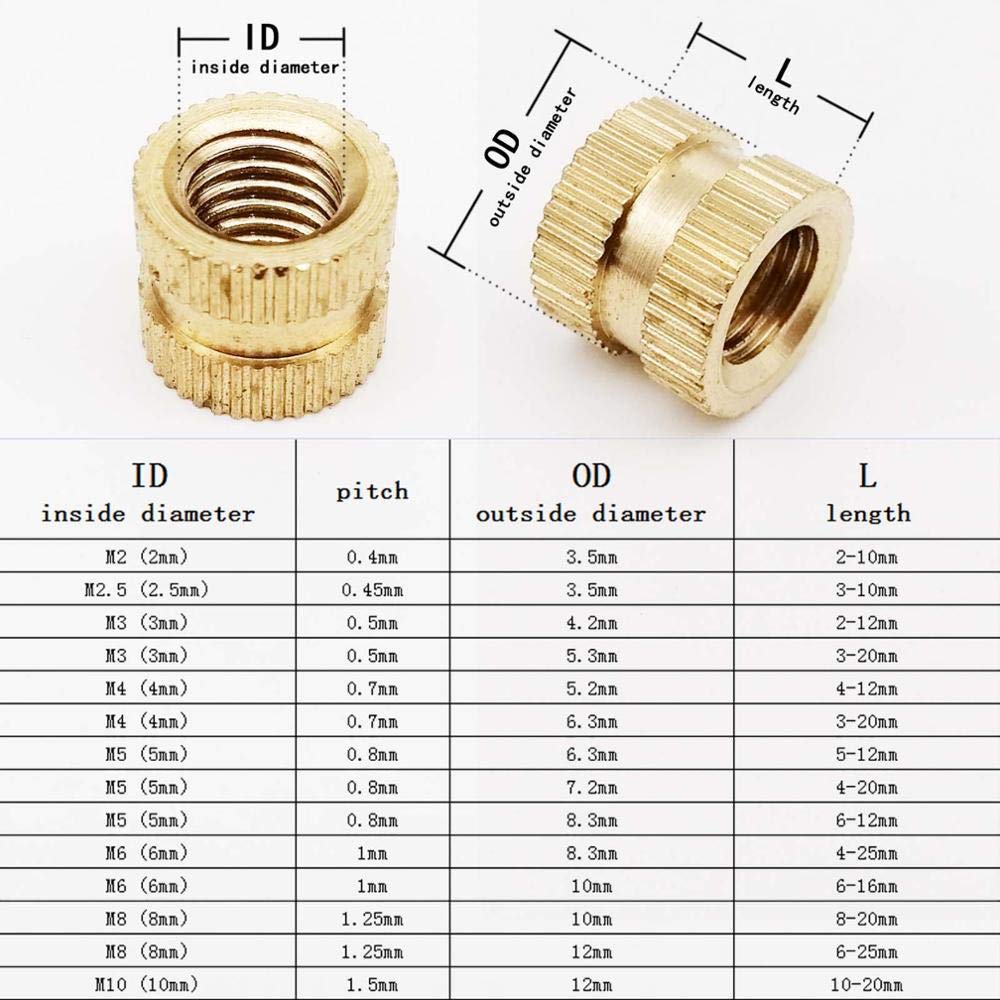 Dadi con inserti in ottone massiccio M2 M2.5 M3 M4 M5-25/50 pezzi Dadi zigrinati con filettatura metrica for progetti fai da te(25pcsxM5x7.2mmx4mm)
