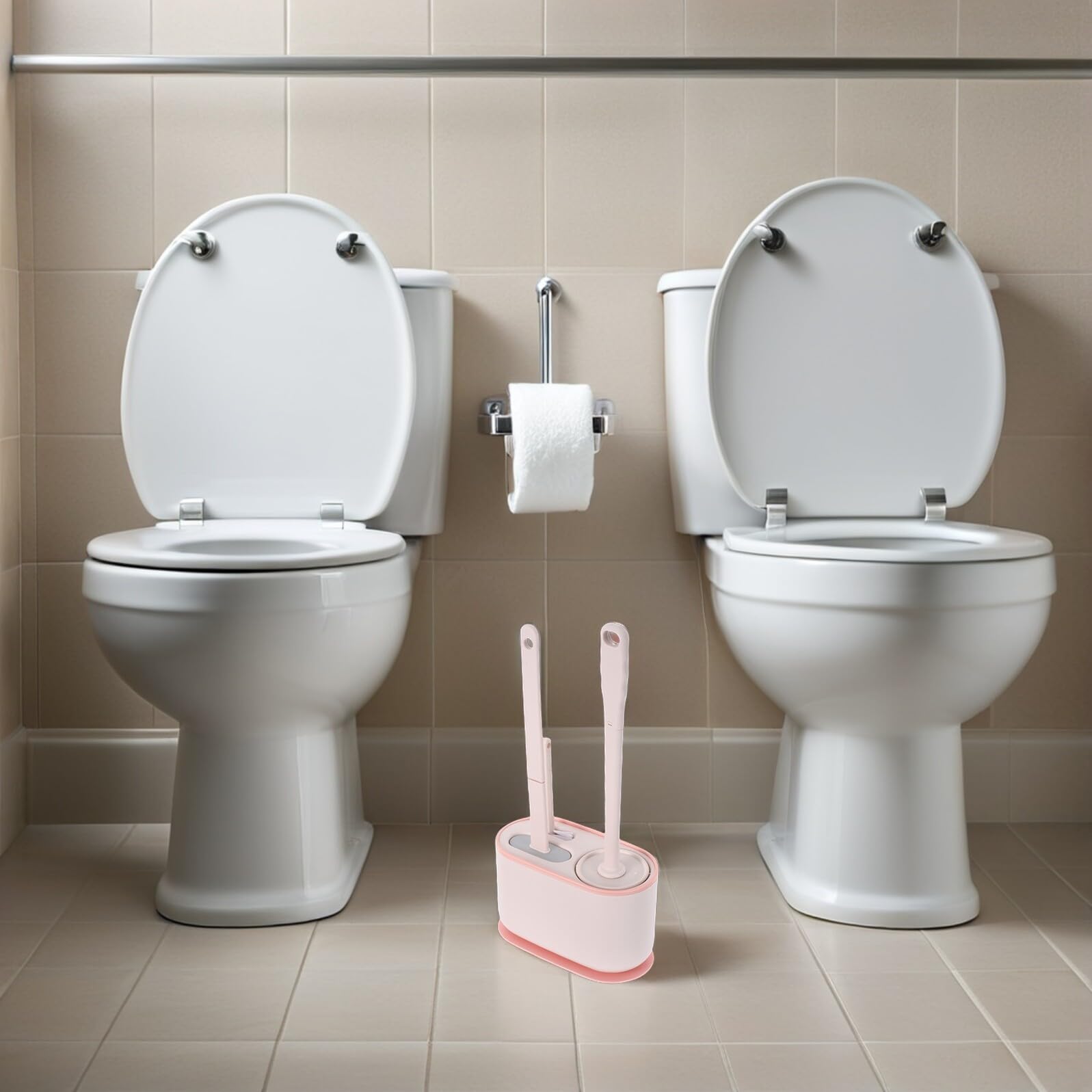 NOLITOY Escobilla de Inodoro Montada en Pared Mango Largo Kit de Cepillo y Soporte de Plástico Rosa para Limpieza Profunda del Baño Accesorios Baño Ahorro de Espacio Uso Doméstico y