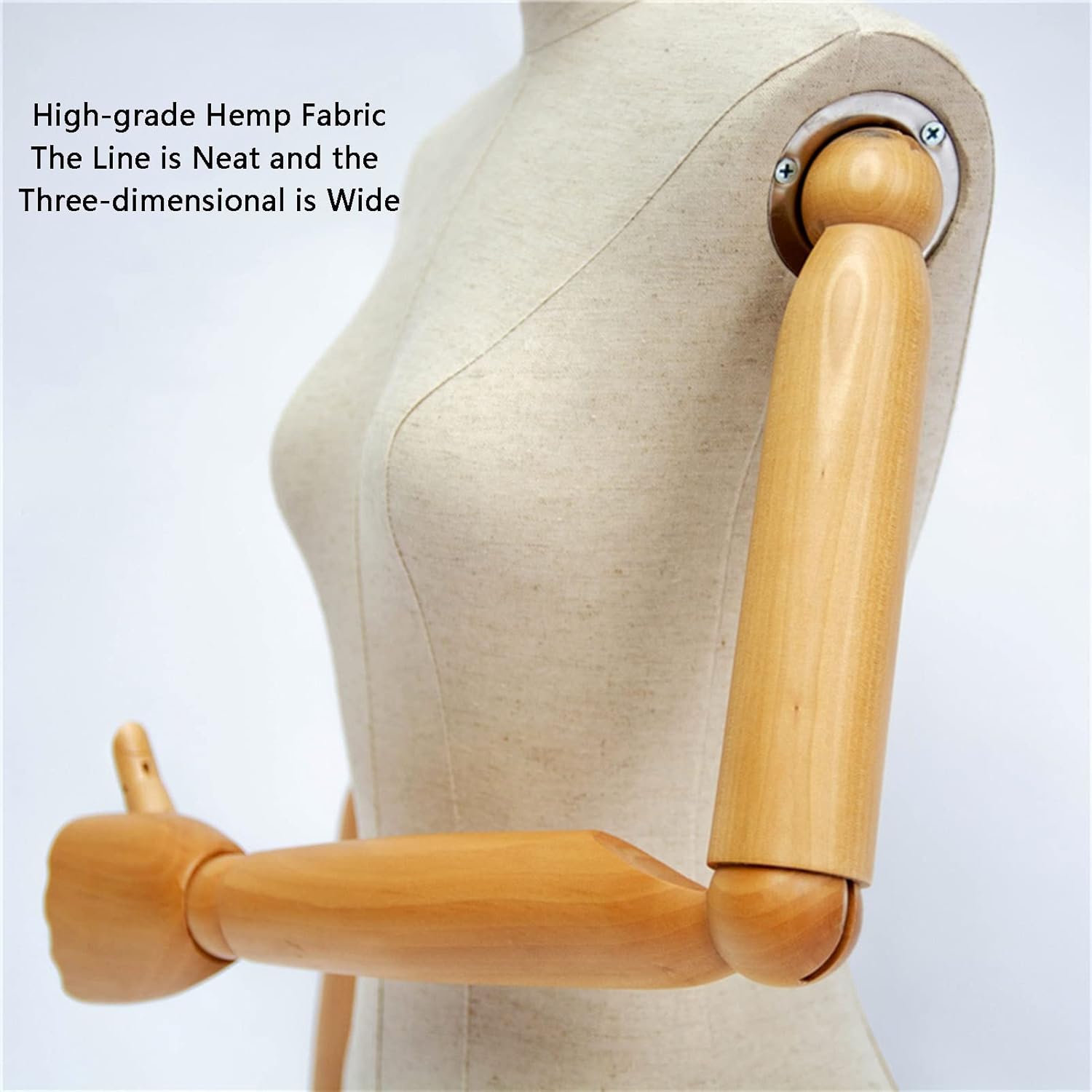 Mannequin Body Torso Female,Hanging Clothing Display Half Scale Manikins Dress Form with Solid Wood Arm,Adjustable 150cm Rope,Used for Wedding Dress Display(A)