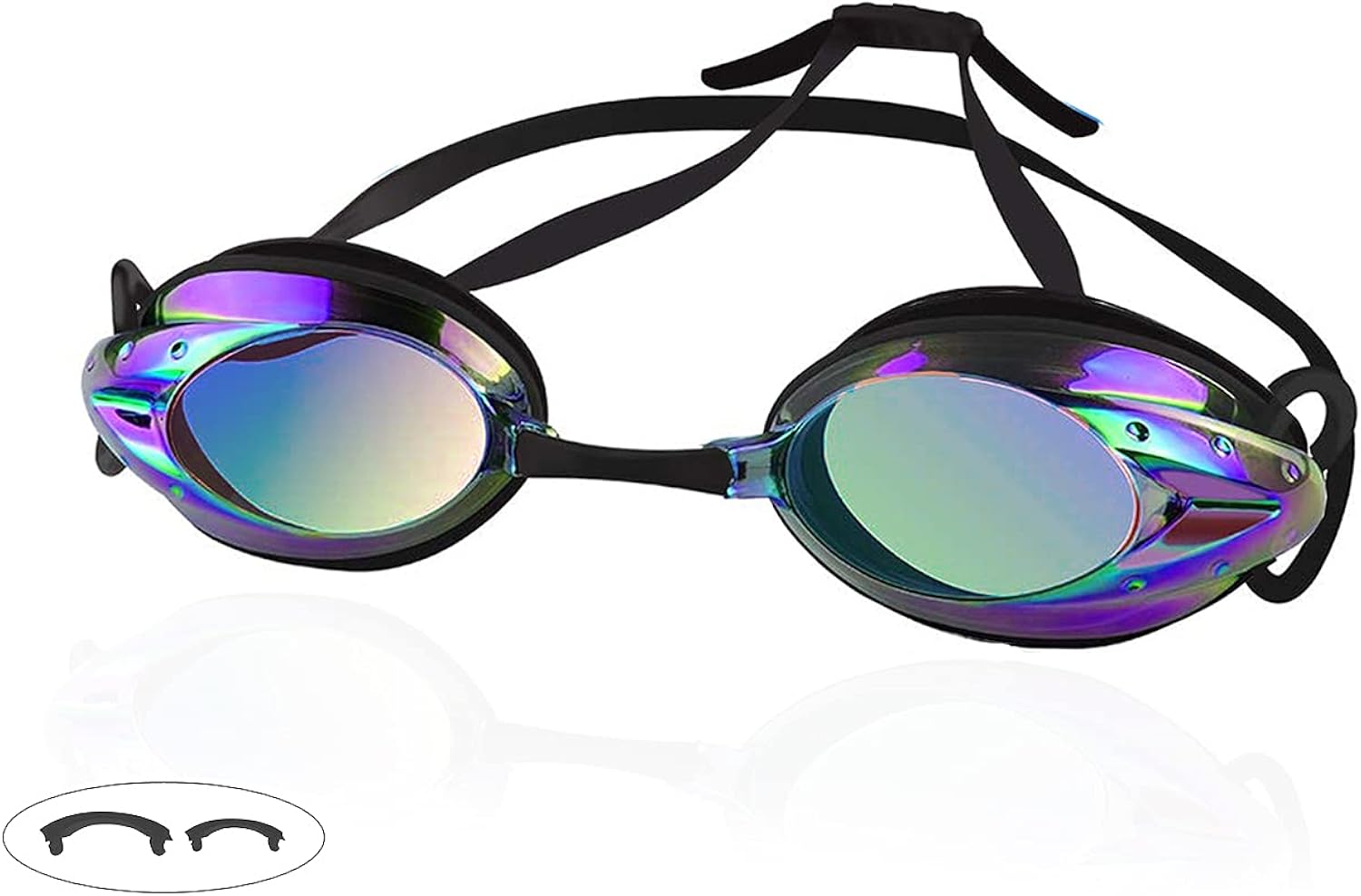 Swimming Goggles, Anti Fog Swim Goggles with 3 Sizes Nose Bridges