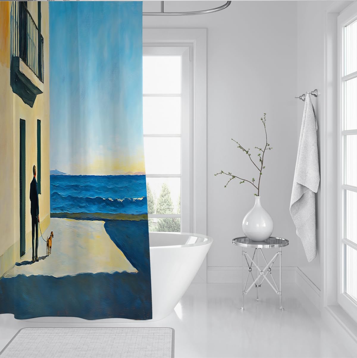 Tenda doccia costiera sul mare Cane da passeggiata sulla spiaggia Tenda da bagno in tessuto in poliestere impermeabile lavabile con ganci 180 x 220 cm