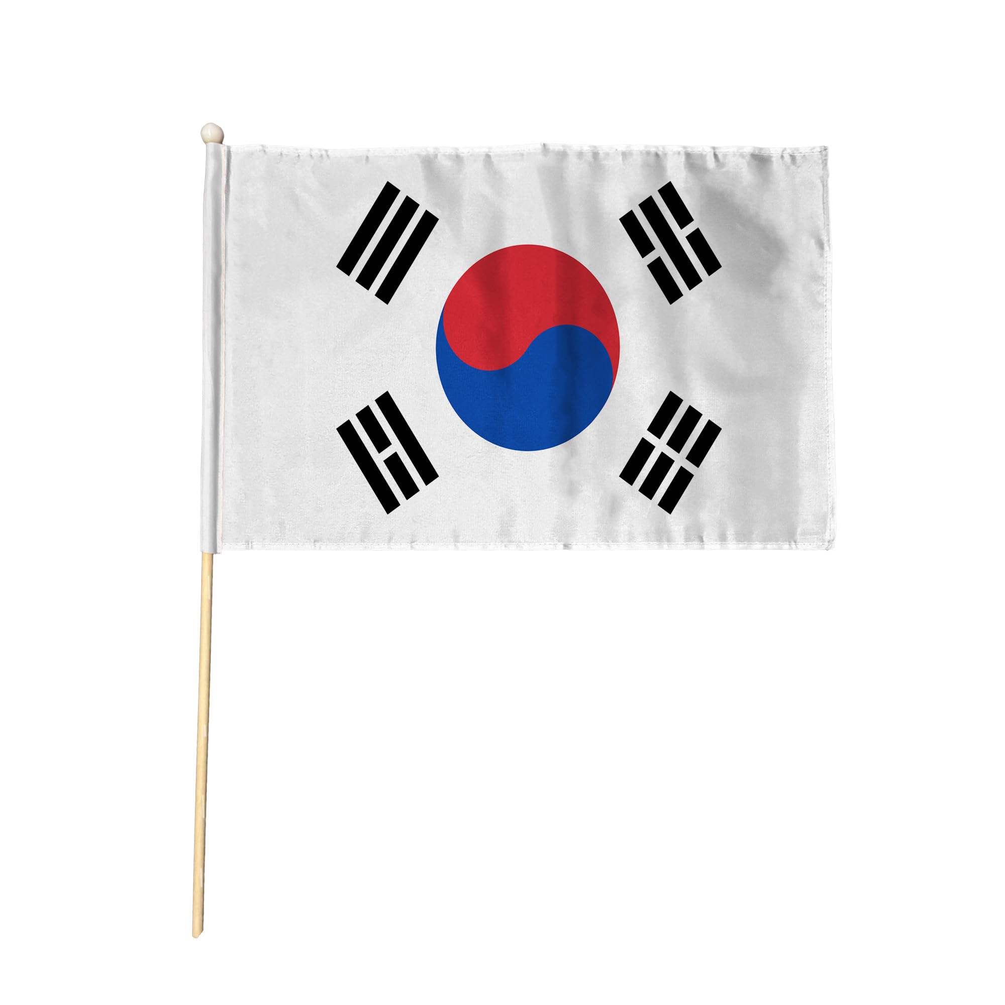 Flagtex South Korea Hand Waving Flag (18x12 Inch Large) - Premium Wooden Stick Hand Flag Big Size Natural Wood Pole Korean National Flag Events Parades Celebrations International Sports — image 1