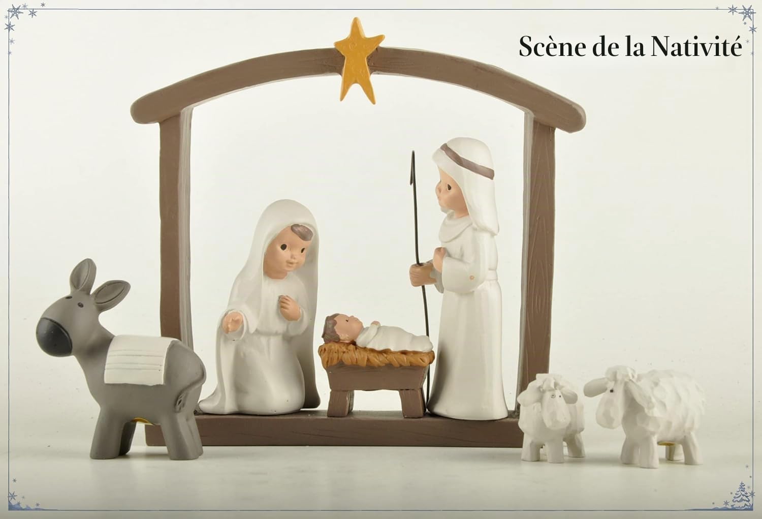 Crèche de Noël 12 pièces Figurine Sainte Famille – Peintes à la Main Mini Figurines religieuses de Noël – Ensemble de crèche de Noël Comprenant bébé Jésus, Marie et Joseph, résine, Blanc crème