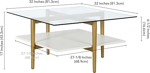 Miniatura 15 de Otto - Mesa de centro redonda de 36 pulgadas de ancho con estante MDF en latón/laca blanca Latón/blanco.,Oro/Nog,Bronce ennegrecido/mármol