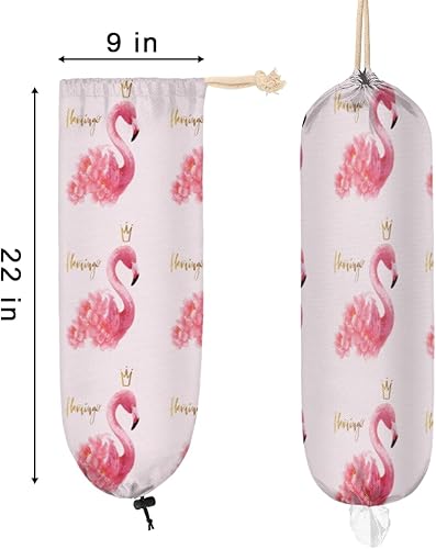 Miniatura 2 de Soporte de bolsa de plástico con corona de flamencos, soporte reutilizable para bolsa de comestibles, dispensador de bolsas de plástico colgantes