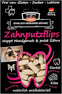 QCHEFS ZAHNPUTZFLIPS Katzen Leckerlies mit dem Futter als Zahnpflege und Mundgeruch. Geschmacksneutral mit der Schleckpaste oder Nassfutter von der Leckmatte (1er Pack) product image