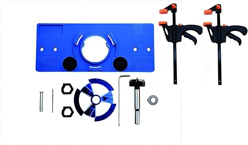 Kipokalor Plantilla de bisagra oculta de 1.378 in, juego de herramientas de perforación de bisagra azul, para instalación de puertas de gabinete