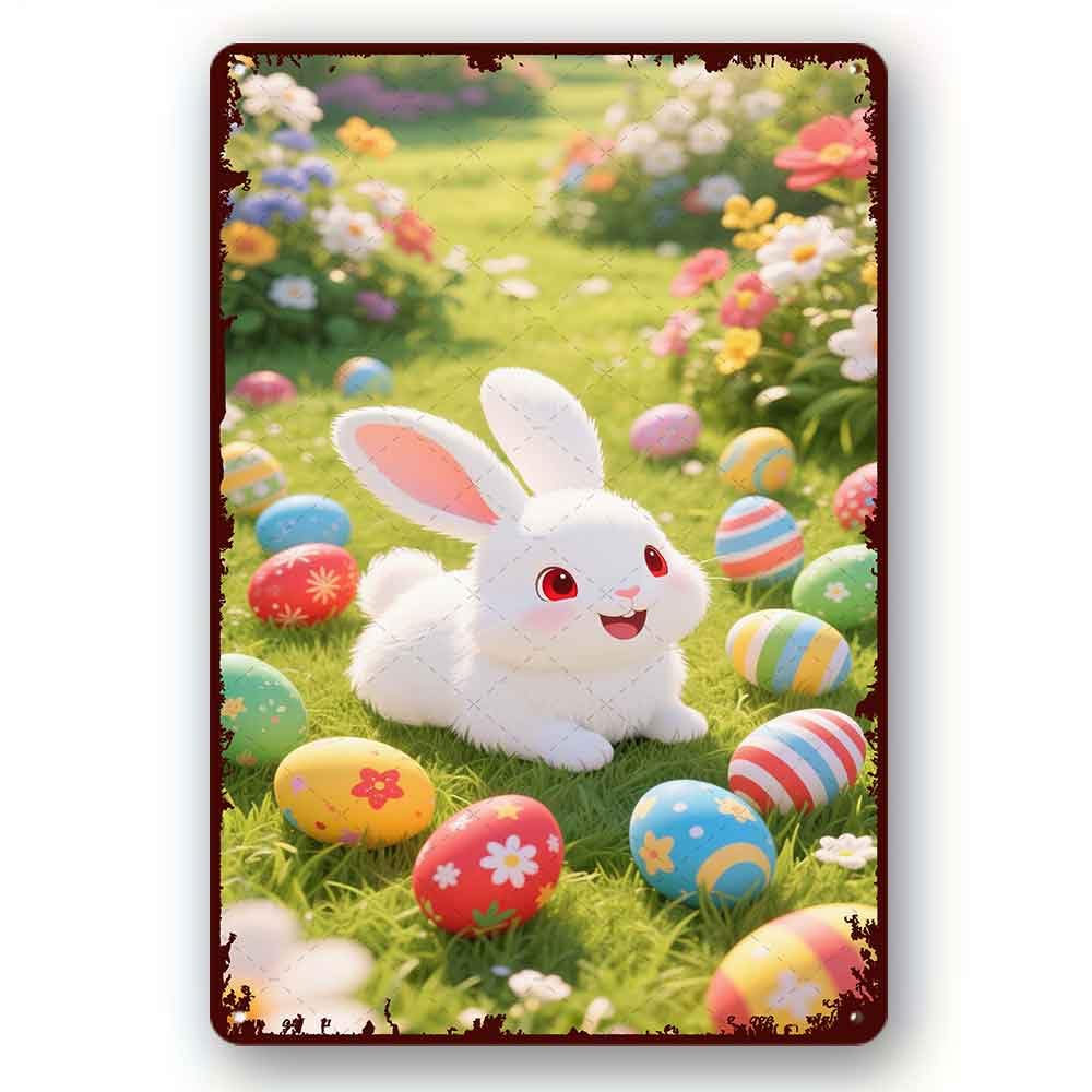peiyeety Tin Signs Vintage Easter Bunny Hanging Kitchen Wall Poster Cafe Bar Tavern Man Cave Art Novelty Plaque8x12 Inch