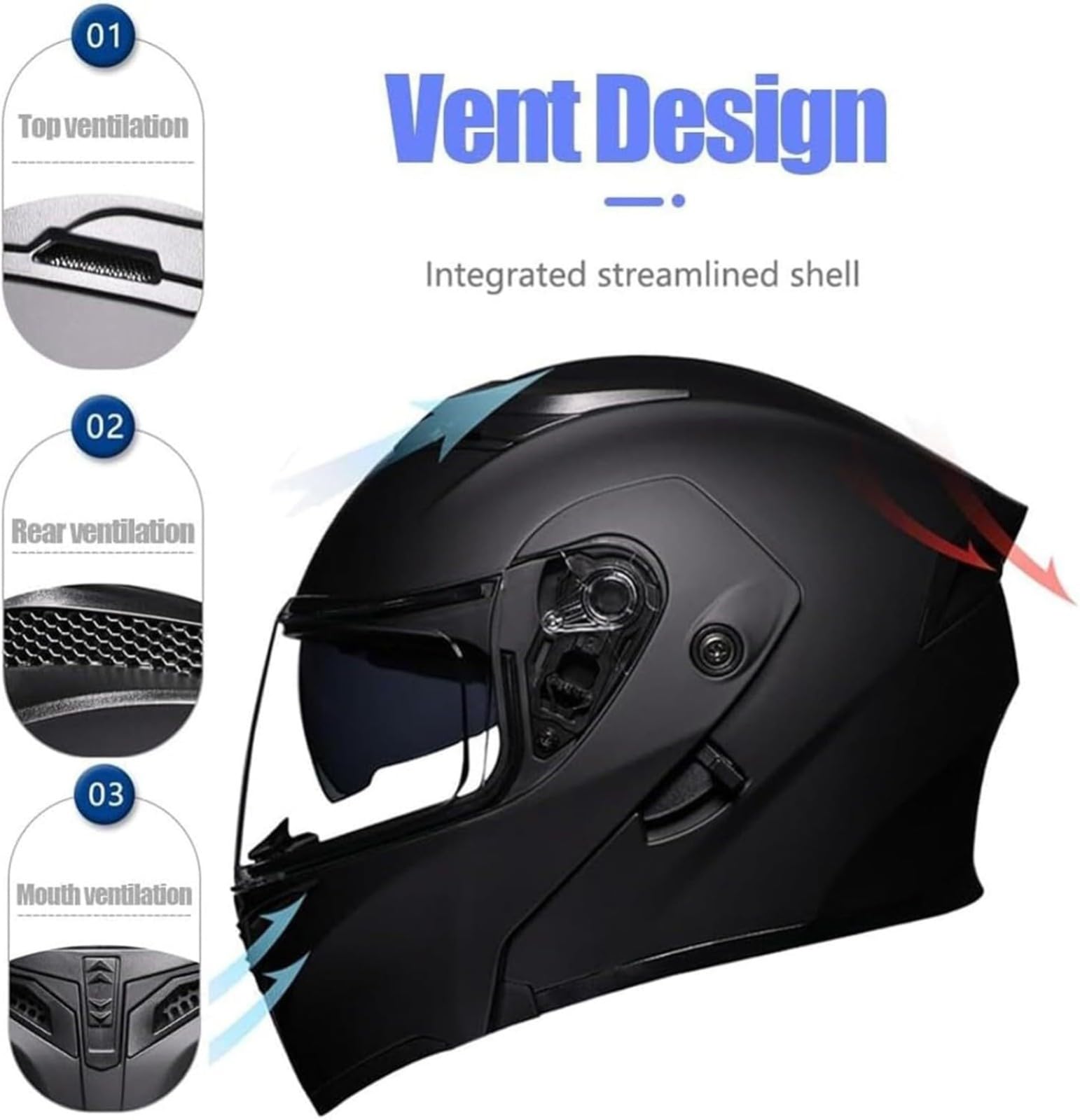 Kask motocyklowy integralny, z wbudowanym mikrofonem do automatycznej reakcji, kask szczękowy z certyfikatem ECE z kaskiem motocyklowym Bluetooth, kask z podwójnym wizjerem I, rozmiar XXL = 63